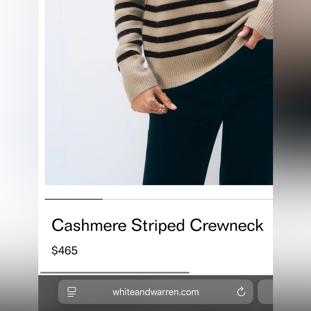 White + Warren 100% Cashmere Blue and Cream/Tan Striped Sweater Large - Picture 8 of 8